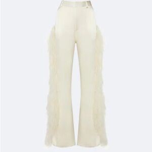 $1650 LaPointe Sz. 0 Satin High Waisted Flared Pant With Feathers In Cream